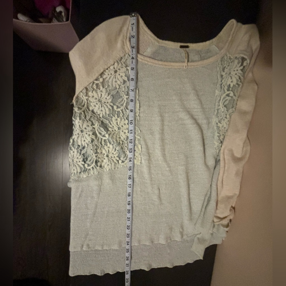 Free People Oversized XS Boho Mixed Media Knit Lace Sweater Cream Baggy Slouchy - Picture 13 of 13